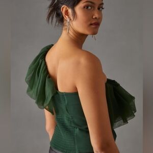 SUNDAY IN BROOKLYN One-Shoulder TOP Smocked Back Front Ruffle Green  medium EUC